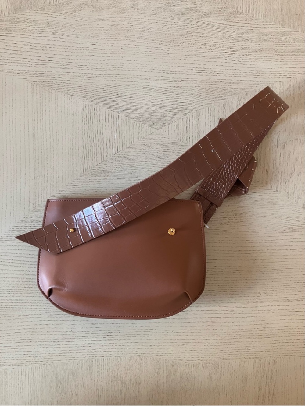 Senreve Poema Cognac Faux Leather Bag with Detachable Croc-Textured Strap - Picture 4 of 7